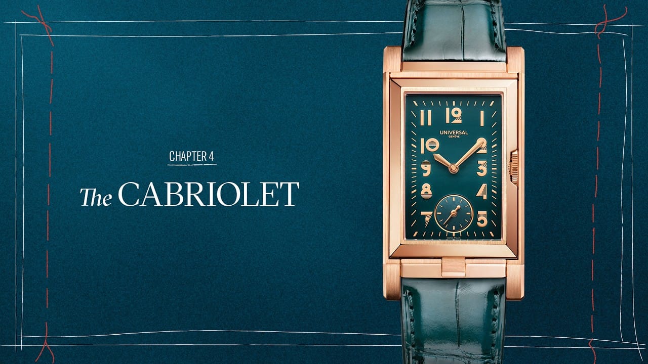 Universal Genève Cabriolet réversible en or rose avec cadran bleu pétrole et bracelet cuir raffiné