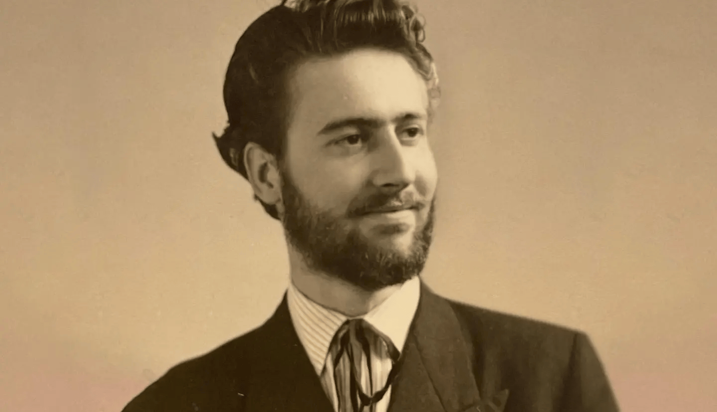 Portrait d’archive en sépia pour l’article du magazine Universal Genève sur la carrière d’un designer horloger