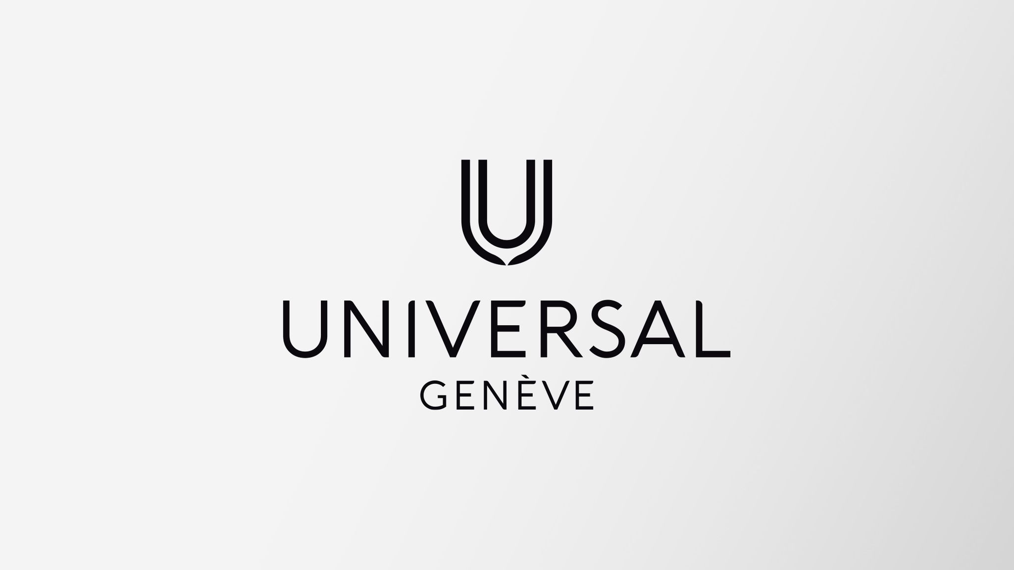 La nouvelle identité de marque Universal Genève : un U en pointe aux lignes courbes au-dessus des mots UNIVERSAL GENÈVE