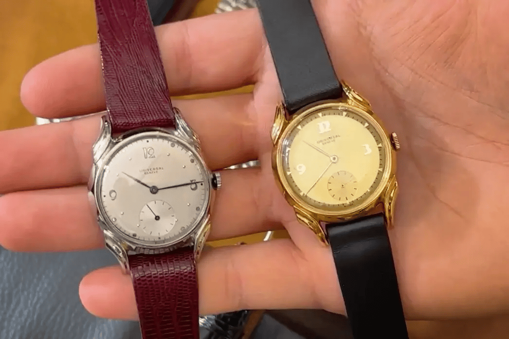 Alessandro Fanciulli présente deux montres habillées vintage Universal Genève aux bracelets cuir noir et bordeaux