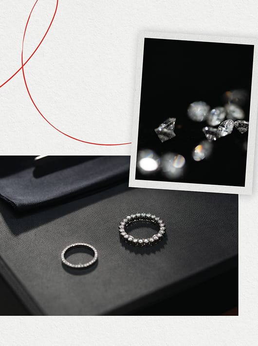 Universal Genève, scène raffinée de diamants étincelants et anneaux précieux sur cuir noir élégant