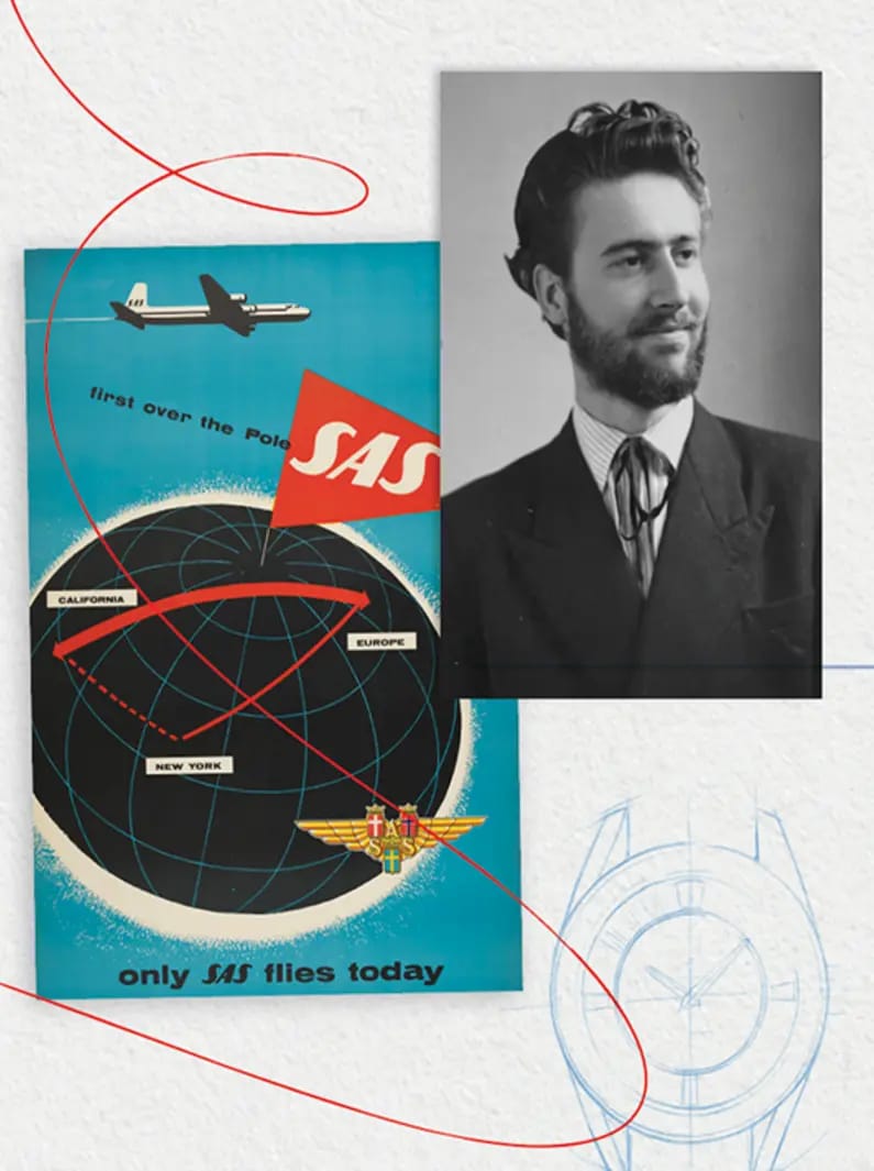 {generated} Affiche SAS de vol polaire et portrait évoquant l’héritage culturel de Universal Genève et son esprit voyageur